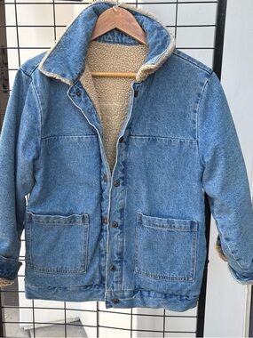 Mens Blue Denim Sherpa-Lined Jacket